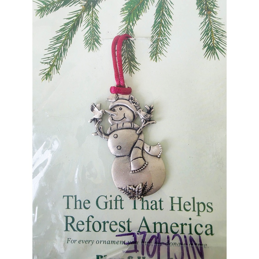 Plow & Hearth Pewter Snowman Ornament Reforest America Holiday Decor 88064